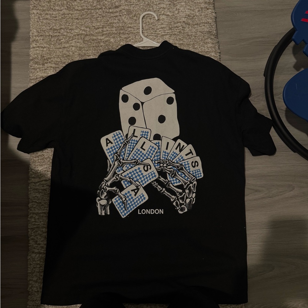 All Saints Black T-Shirt with Dice and Cards Design